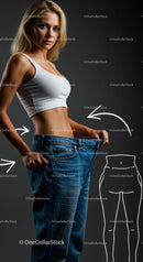 Young Woman Showing Weight Loss Success in Loose Jeans