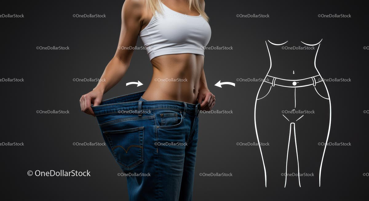 Woman Showing Weight Loss in Oversized Jeans