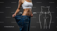 Woman Showing Weight Loss in Oversized Jeans