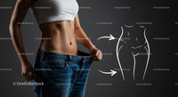 Fit Woman Showing Jeans Transformation for Weight Loss