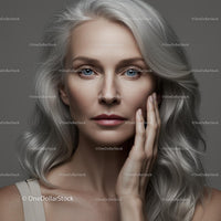 Elegant Mature Woman with Silver Hair and Blue Eyes