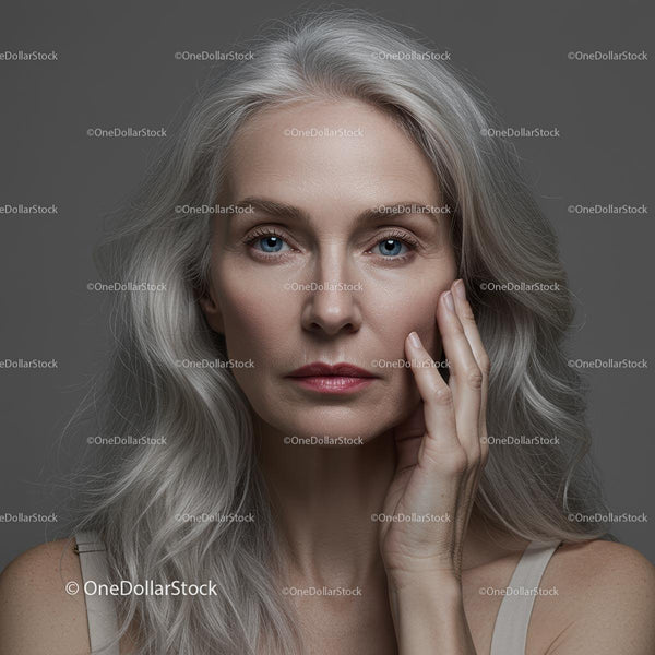 Mature Woman with Silver Hair and Thoughtful Expression