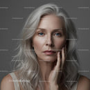 Elegant Mature Woman with Silver Hair in Thoughtful Pose
