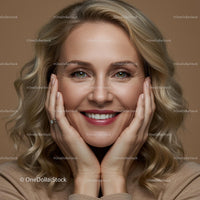 Smiling Blonde Woman with Curly Hair and Bright Smile