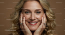 Smiling Blonde Woman with Fashion Rings and Radiant Smile