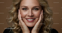 Smiling Mature Woman with Blonde Hair and Joyful Expression