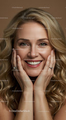 Radiant Woman with Blonde Curls and Joyful Expression