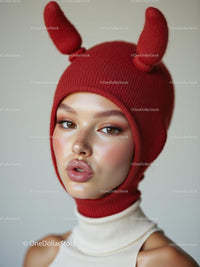 Stylish Woman in Red Hat and Trendy Winter Outfit