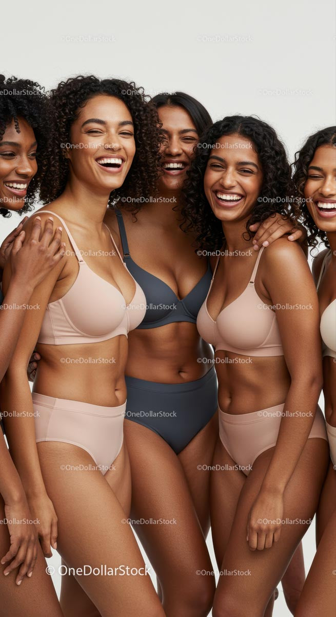 Diverse Group of Women Smiling in Lingerie