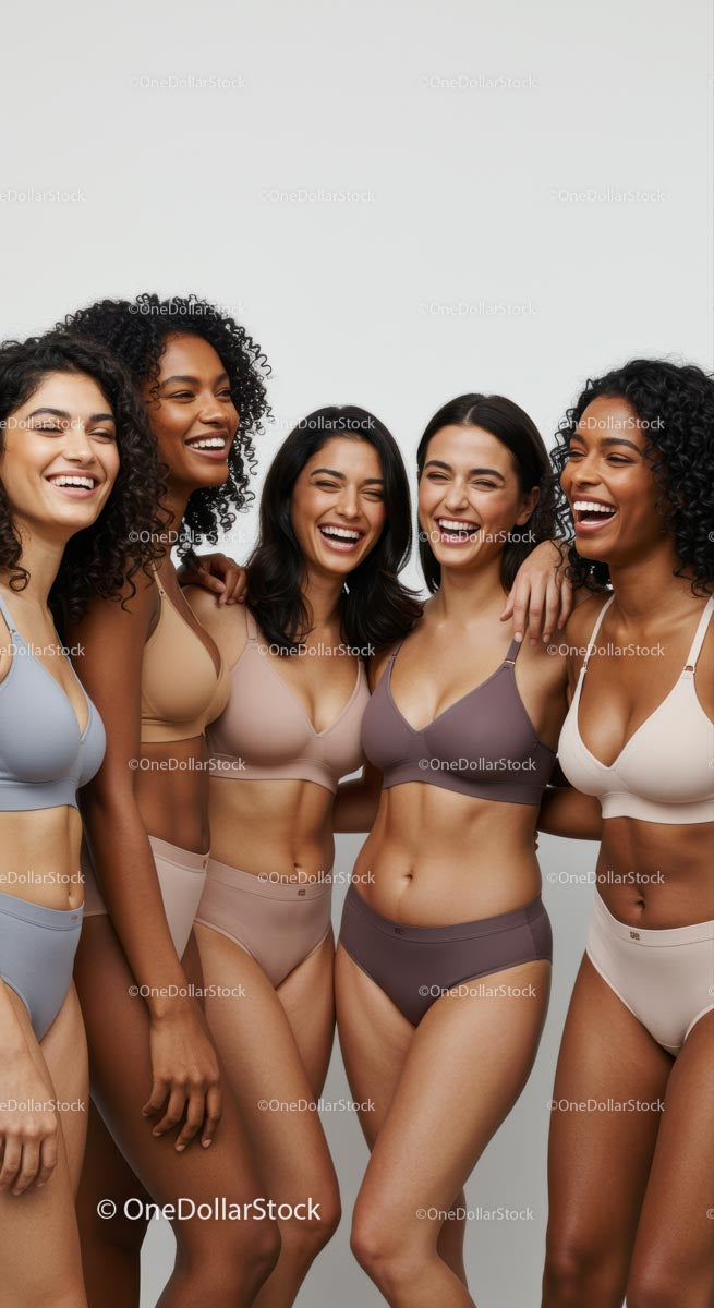 Diverse Group of Women Laughing in Stylish Lingerie