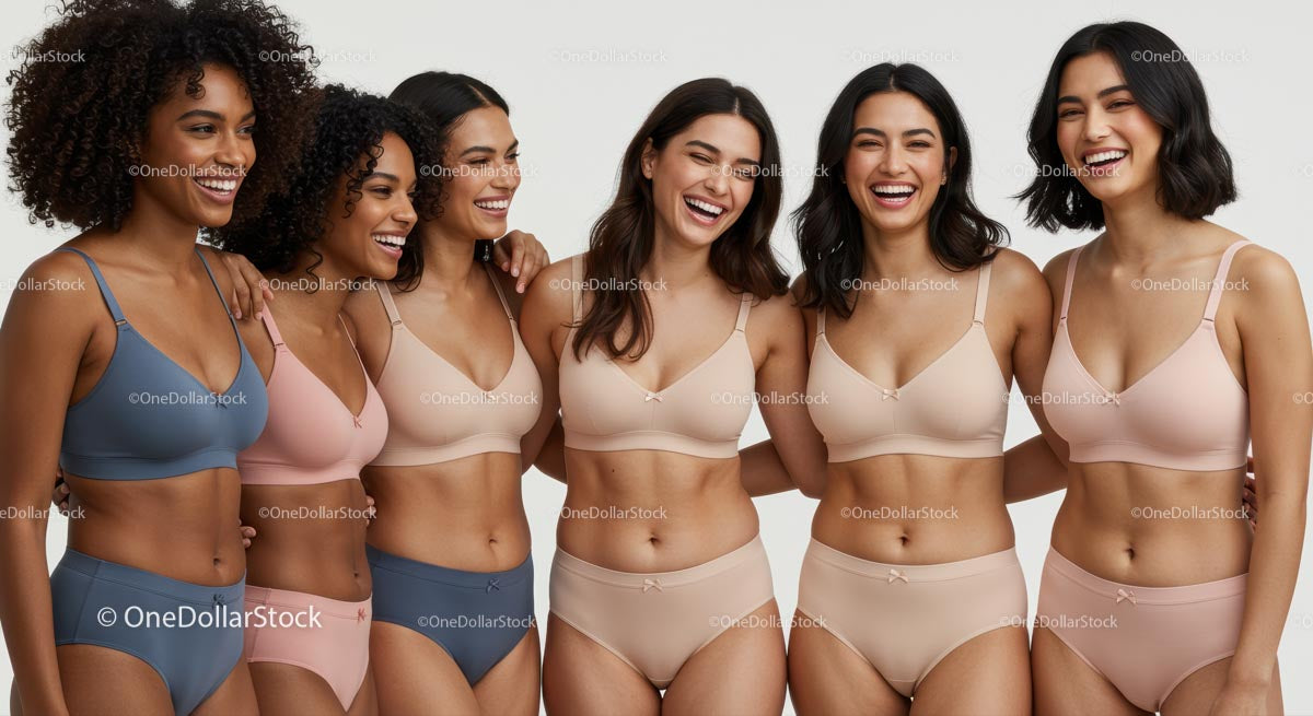 Diverse Group of Women in Comfortable Lingerie Laughing Together