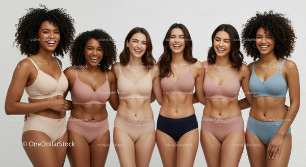 Diverse Group of Women Laughing in Colorful Underwear
