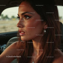 Thoughtful Woman in Car During Sunset Drive