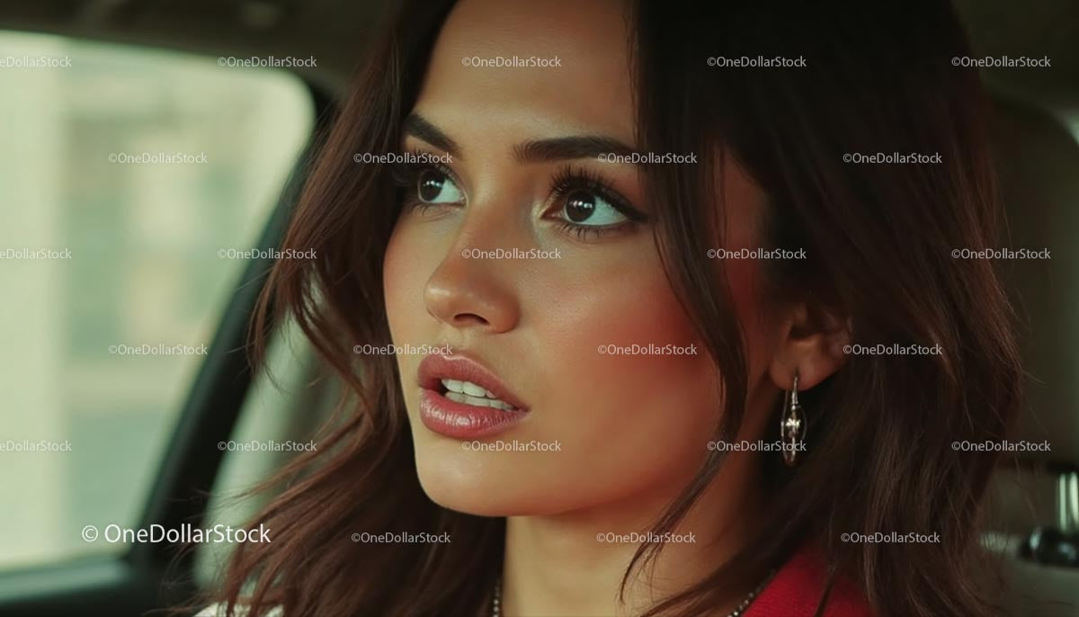 Thoughtful Woman with Elegant Earrings in a Car