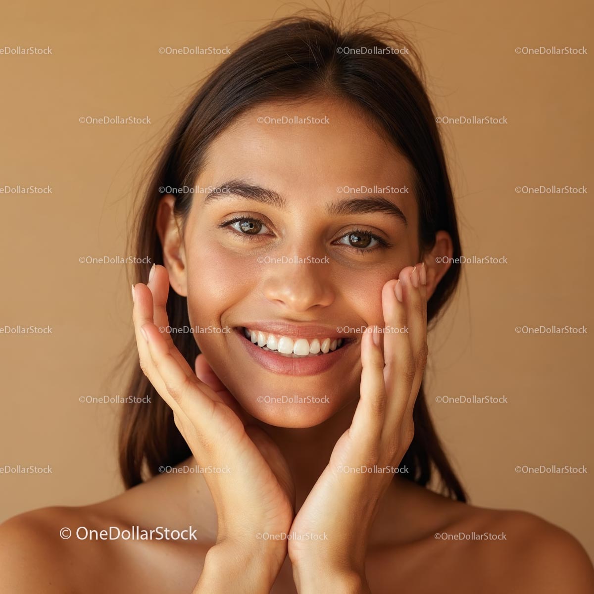 Smiling Woman with Natural Makeup and Radiant Glow