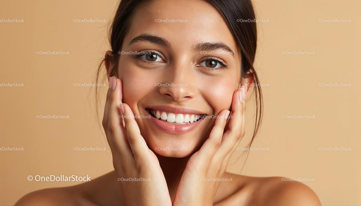 Joyful Woman with Flawless Skin and Bright Smile