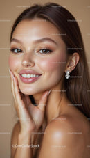 Smiling Woman with Flawless Skin and Elegant Earrings