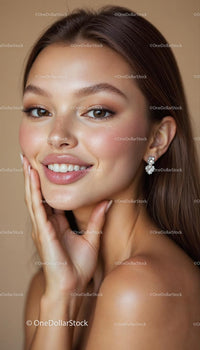 Smiling Woman with Flawless Skin and Elegant Earrings
