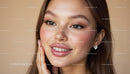 Smiling Woman with Natural Makeup and Sparkling Earrings