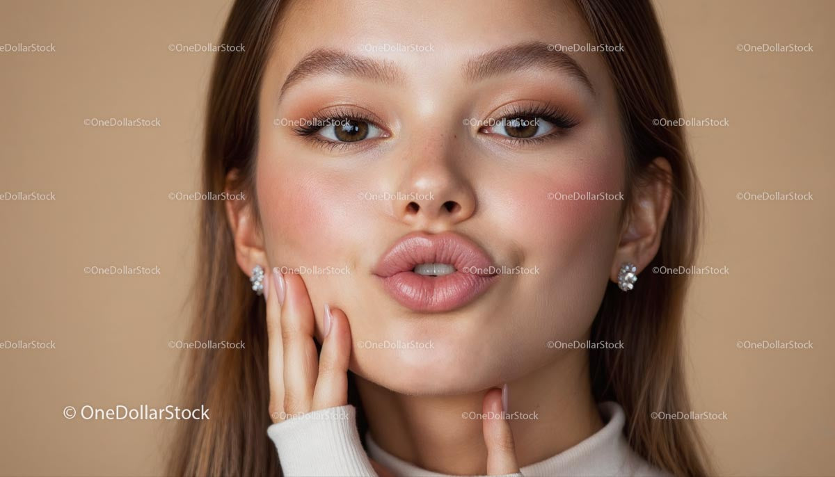 Young Woman's Elegant Beauty Portrait with Natural Makeup