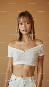 Stylish Young Woman in Off-Shoulder White Top
