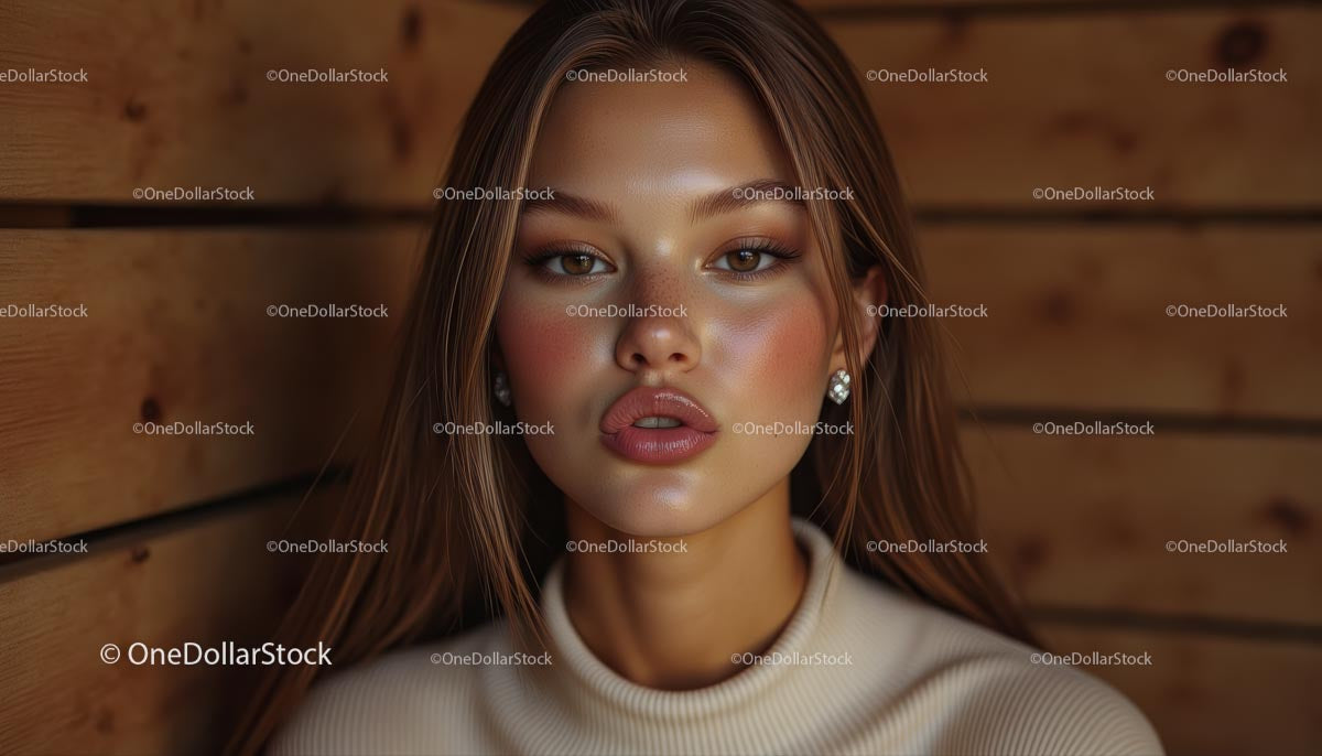 Elegant Woman Posing Against Wooden Background