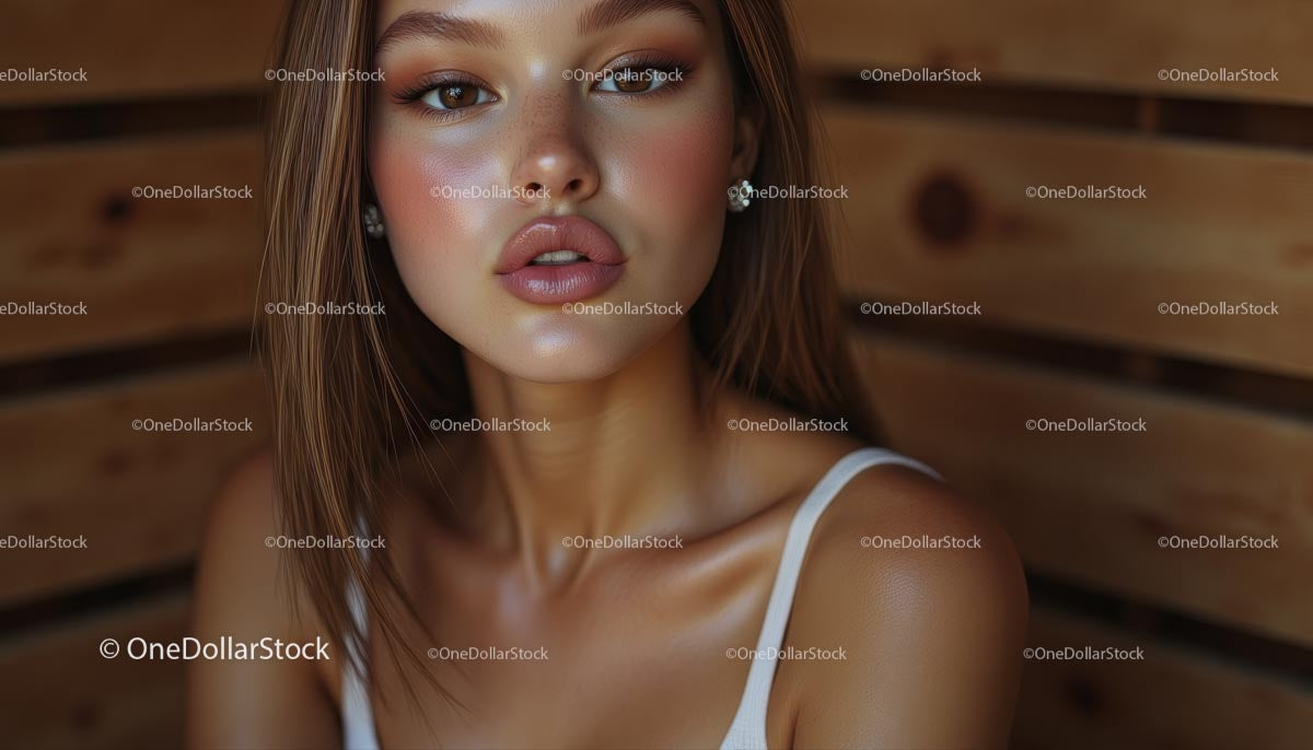 Elegant Young Woman Against Wooden Backdrop