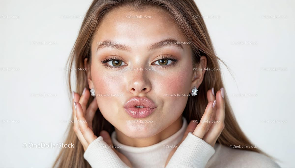Elegant Woman in Stylish Earrings Blowing a Kiss