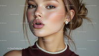 Elegant Young Woman with Pearl Necklace and Chic Makeup