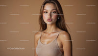 Elegant Woman in Stylish Beige Fashion Portrait