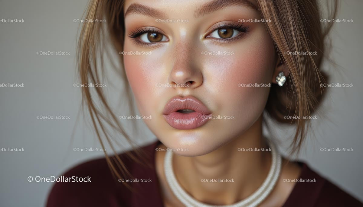 Close-Up of Young Woman with Elegant Makeup and Jewelry
