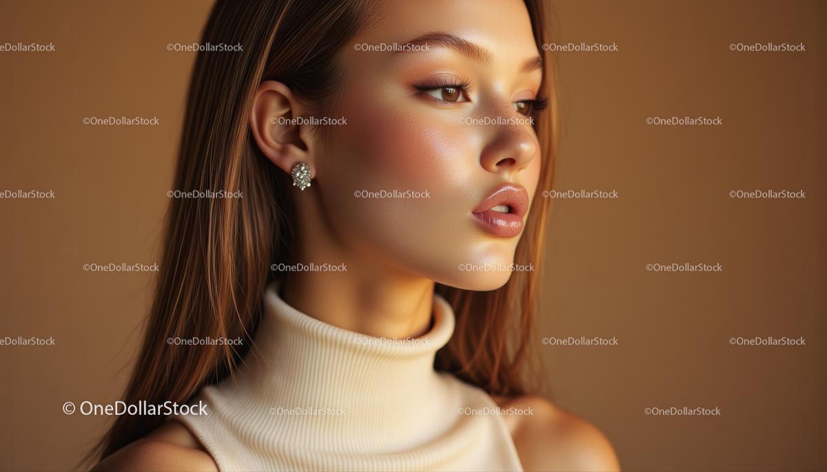 Elegant Woman with Brown Hair and Jewelry in Soft Light
