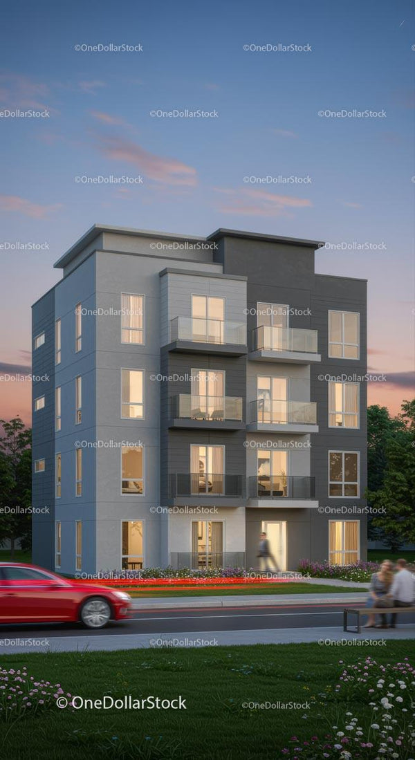 Nowoczesny Budynek Mieszkalny o Zmierzchu