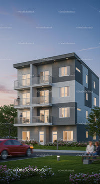Modern Apartment Building at Sunset