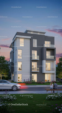 Contemporary Residential Building at Sunset