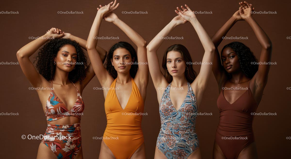 Diverse Models in Colorful Swimwear Fashion Photoshoot