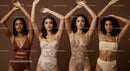 Diverse Models in Stylish Swimwear on Brown Background