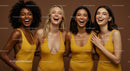 Joyful Friends in Yellow Swimsuits Laughing Together