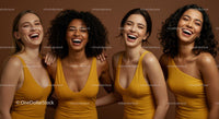 Joyful Group of Women Laughing in Yellow Dresses