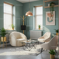 Contemporary Living Room with Green Walls and Indoor Plants
