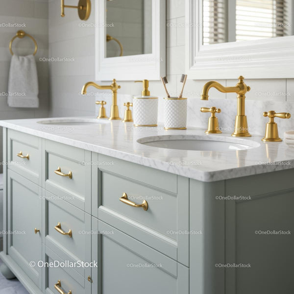 Elegant Bathroom Vanity with Marble Countertop and Gold Accents