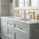 Modern Bathroom with Gold Accents and Marble Countertop