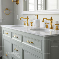Modern Bathroom with Gold Accents and Marble Countertop