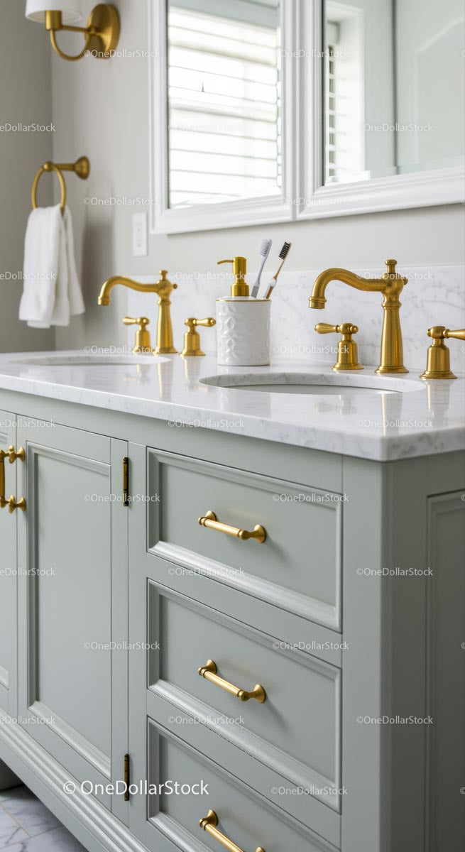 Elegant Bathroom Vanity with Gold Accents and Marble Top