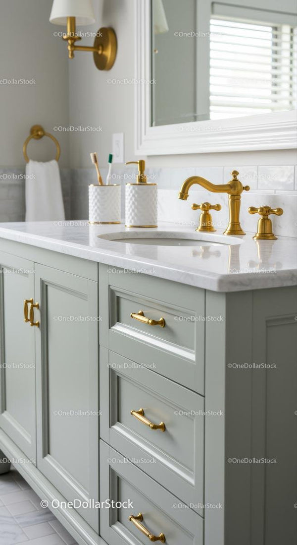Modern Bathroom with Elegant Gold Faucet and Accessories