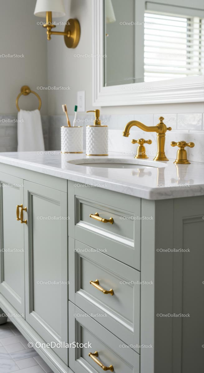 Modern Bathroom with Elegant Gold Faucet and Accessories