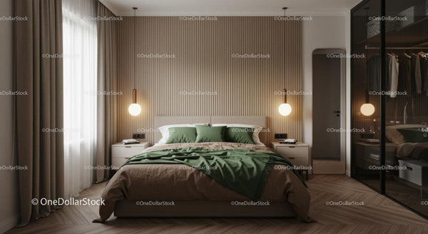 Modern Bedroom with Green Accents and Natural Light