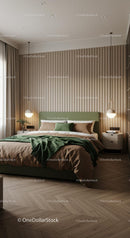 Modern Bedroom with Green Accents and Minimalist Decor