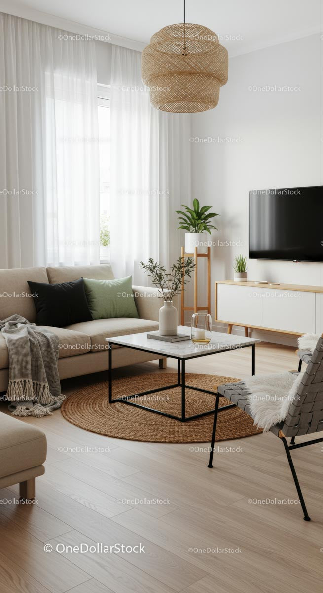 Skandynawski salon z przytulnymi neutralnymi tonami