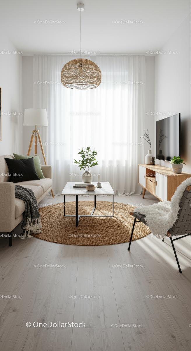 Nowoczesny skandynawski salon z naturalnym światłem